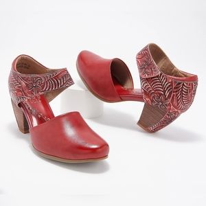 L'Artiste by Spring Step Leather Mary Janes Sandal Heels Toolie Red Size 7